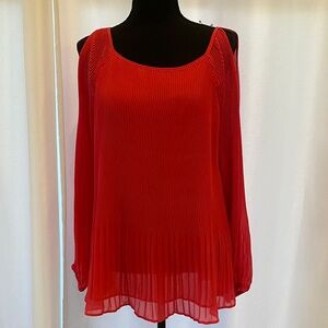 Susan Graver, hot pink pleated cold shoulder blouse
